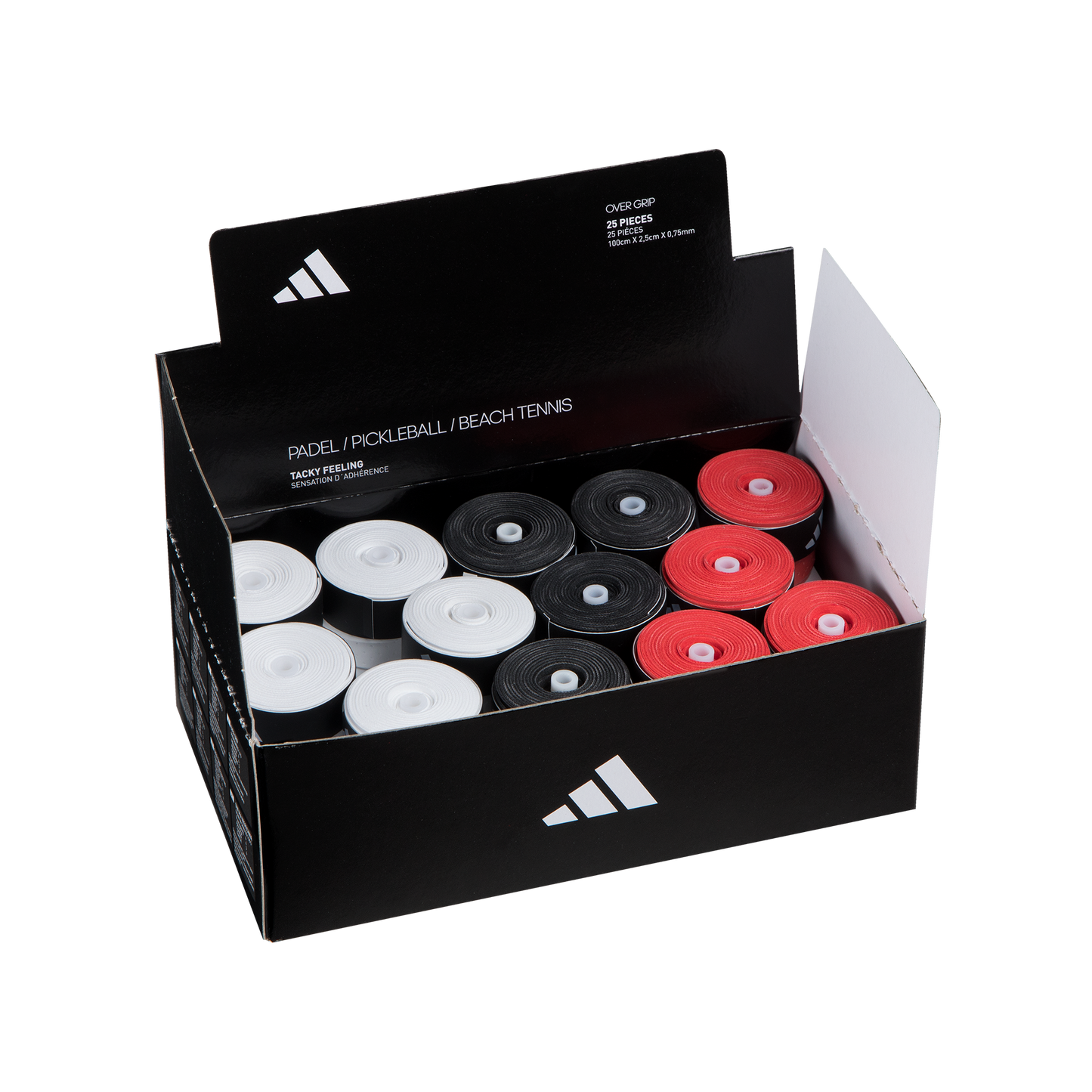Box Of Padel Overgrip 25 Units White, Black And Red