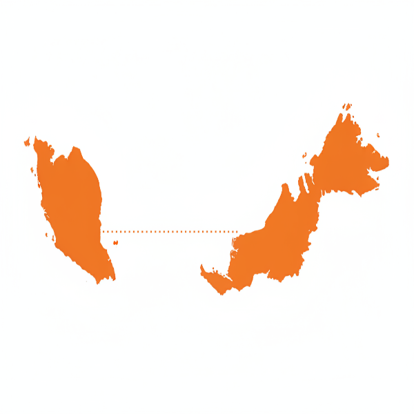 a map of Malaysia in orange color, 600x600